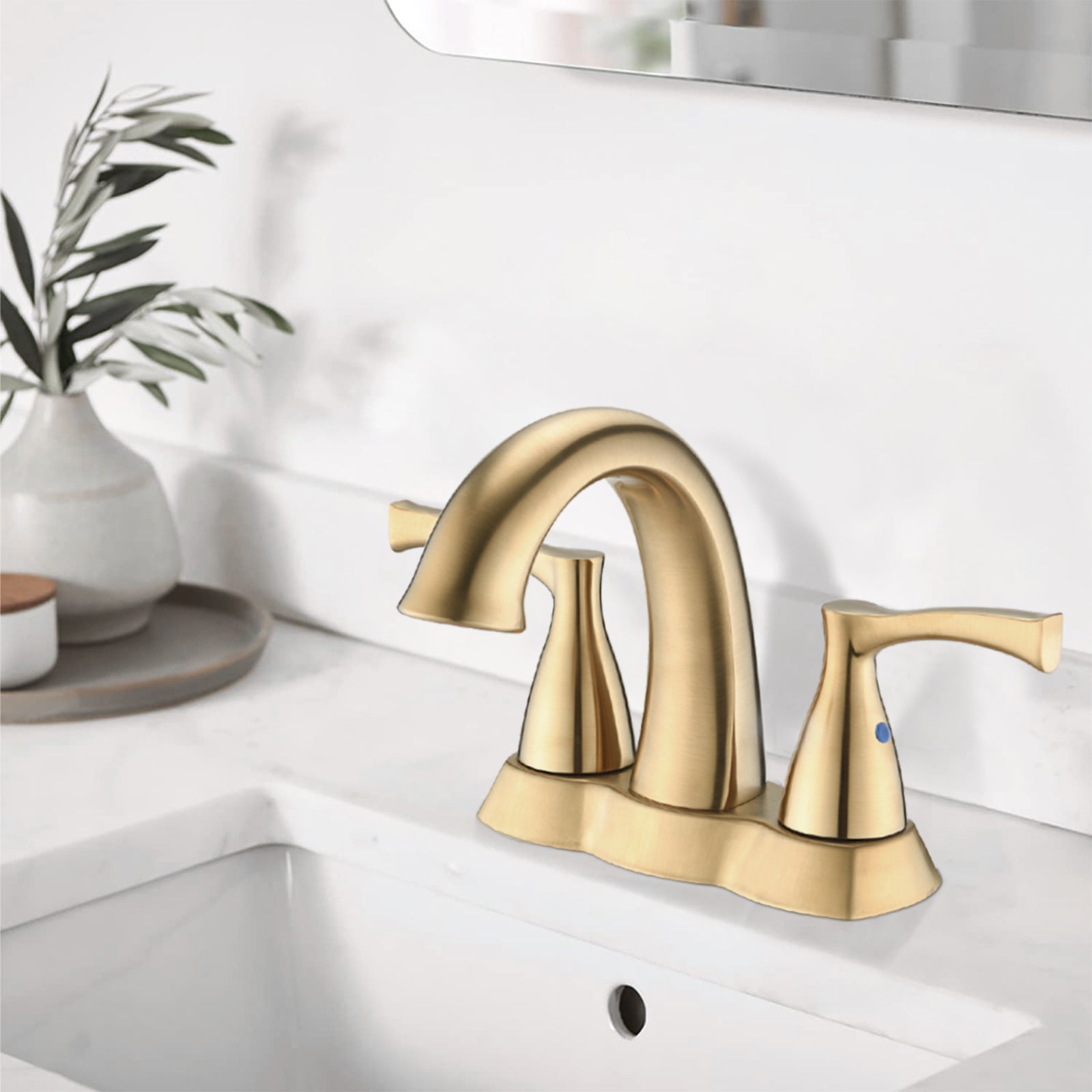 2 Handle 4 Inch Centerset Bathroom Sink Faucet With Pop Up Drain, Brushed Gold Brushed Gold Zinc