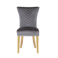 Eva 2 Piece Gold Legs Dining Chairs Finished With Velvet Fabric In Gray Gray Bedroom Contemporary,Modern Acacia Solid Wood Mdf Stainless Steel