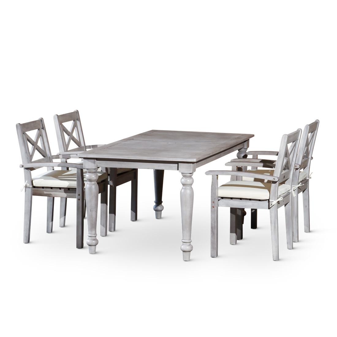 Rectangular 5 Piece Dining Set Silver Grey Solid Wood