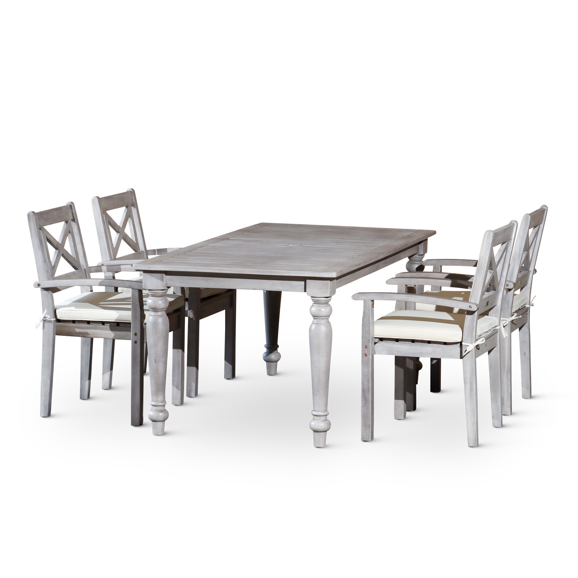 Rectangular 5 Piece Dining Set Silver Grey Solid Wood