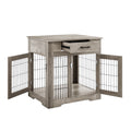 Furniture Style Dog Crate End Table With Drawer, Pet Kennels With Double Doors, Dog House Indoor Use, Grey, 29.9'' W X 24.8'' D X 30.71'' H. Gray Particle Board