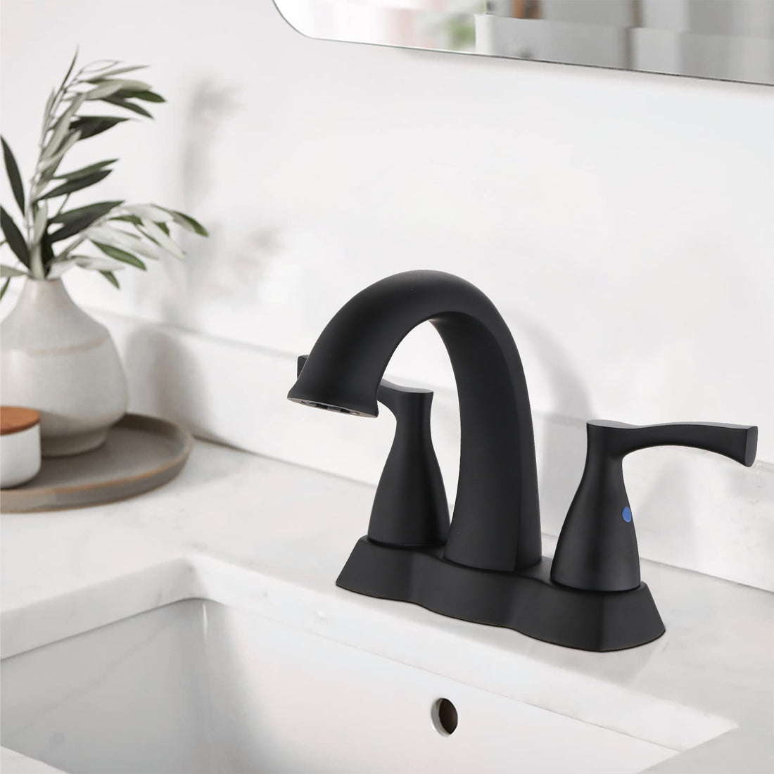 2 Handle 4 Inch Centerset Bathroom Sink Faucet With Pop Up Drain, Matte Black Matte Black Zinc