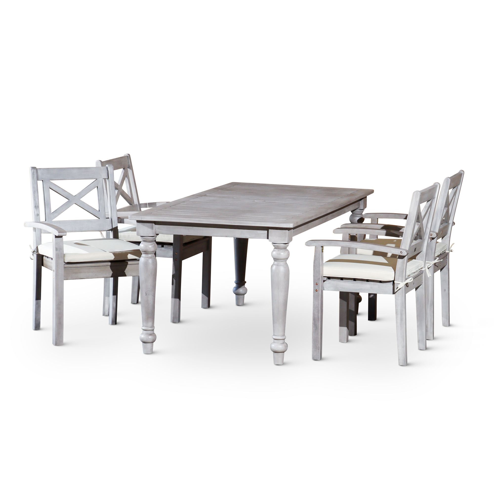 Rectangular 5 Piece Dining Set Silver Grey Solid Wood