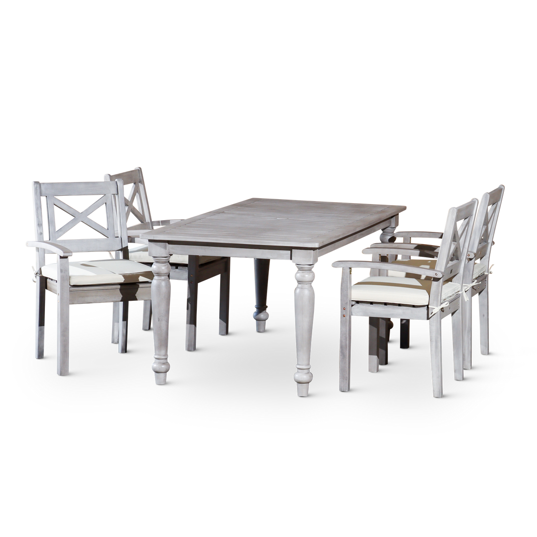 Rectangular 5 Piece Dining Set Silver Grey Solid Wood