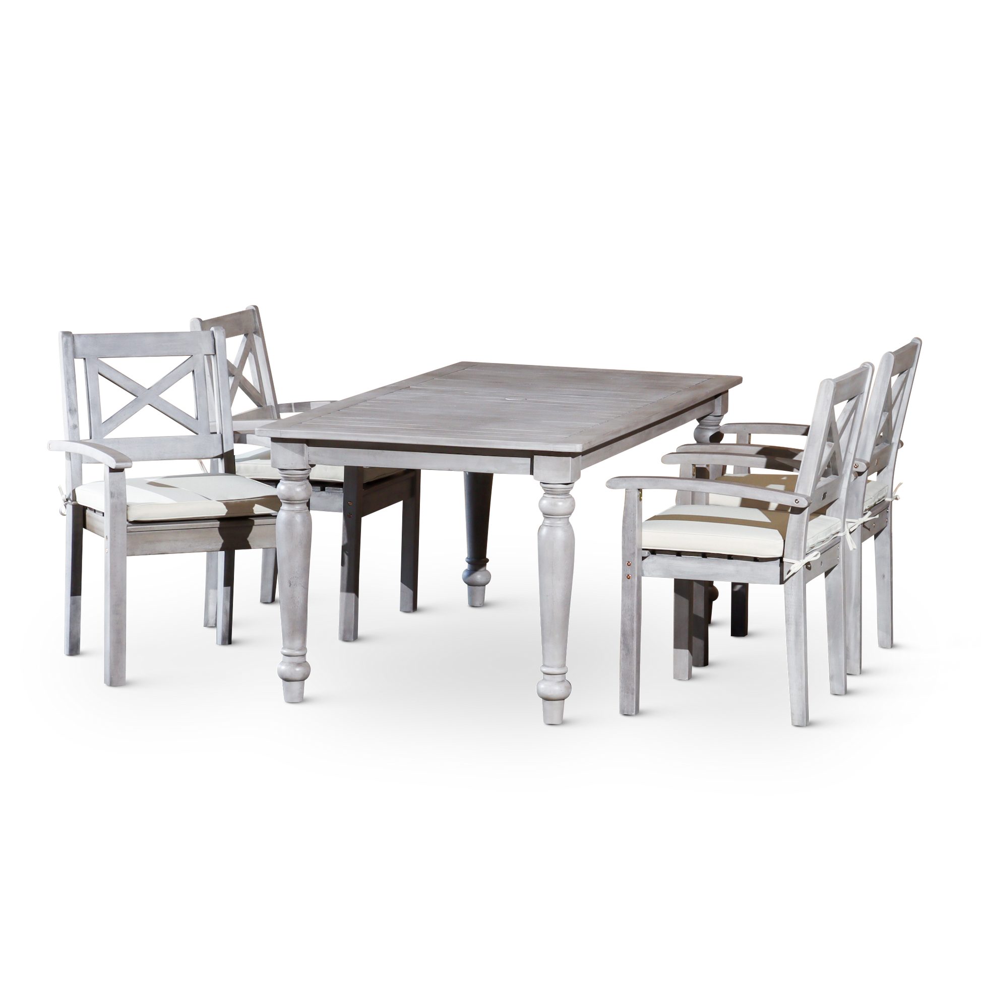 Rectangular 5 Piece Dining Set Silver Grey Solid Wood