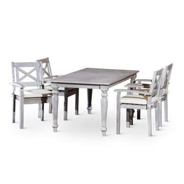 Rectangular 5 Piece Dining Set Silver Grey Solid Wood