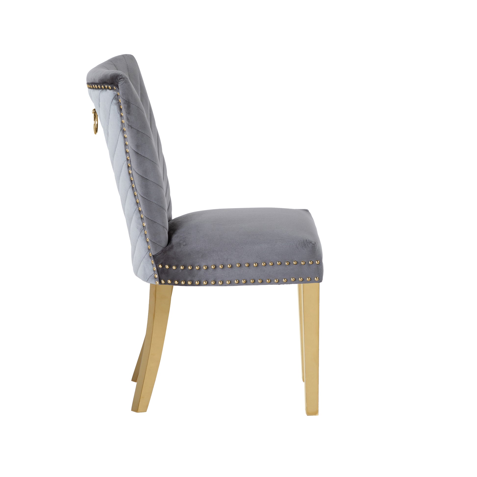 Eva 2 Piece Gold Legs Dining Chairs Finished With Velvet Fabric In Gray Gray Bedroom Contemporary,Modern Acacia Solid Wood Mdf Stainless Steel