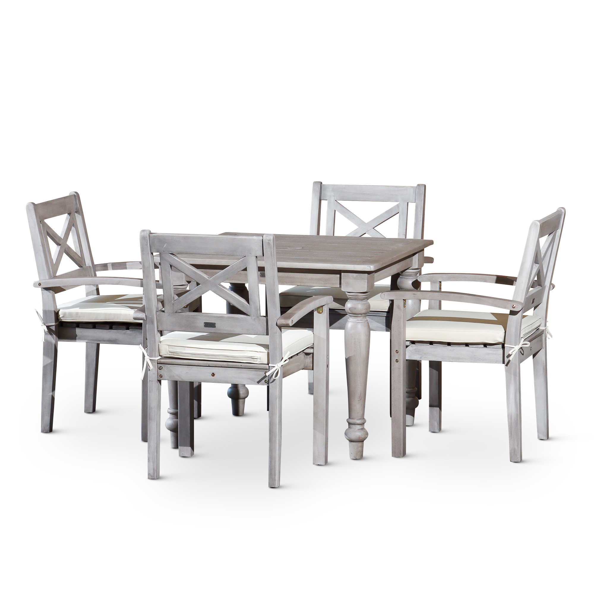 Square 5 Piece Dining Set Silver Grey Solid Wood