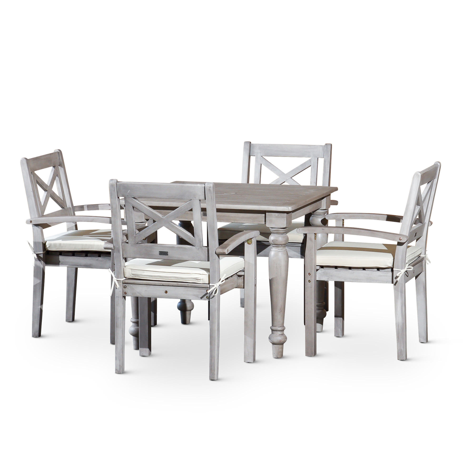 Square 5 Piece Dining Set Silver Grey Solid Wood