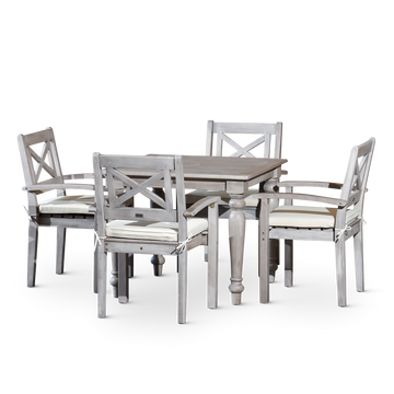 Square 5 Piece Dining Set Silver Grey Solid Wood