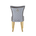 Eva 2 Piece Gold Legs Dining Chairs Finished With Velvet Fabric In Gray Gray Bedroom Contemporary,Modern Acacia Solid Wood Mdf Stainless Steel