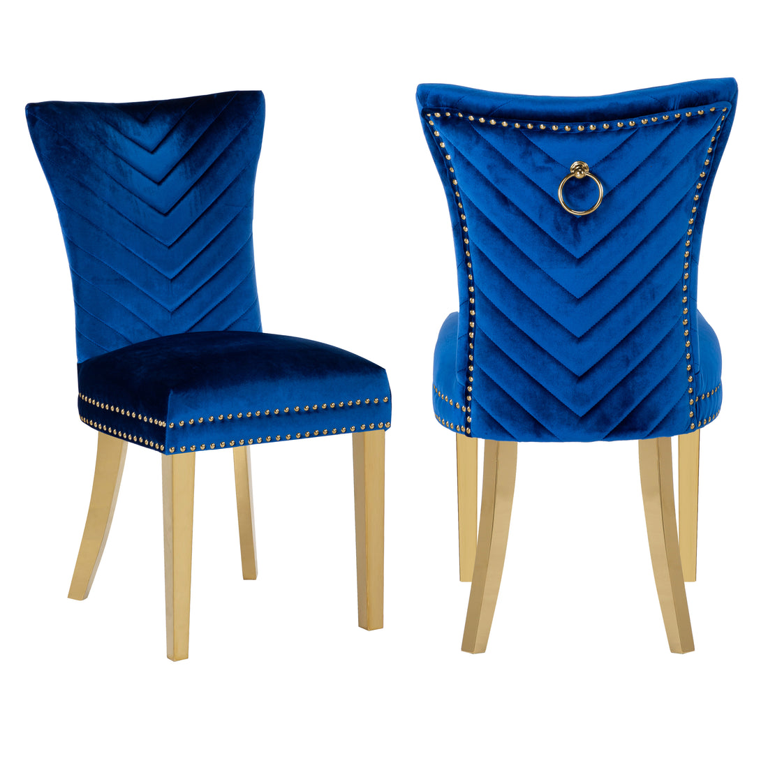 Eva 2 Piece Gold Legs Dining Chairs Finished With Velvet Fabric In Blue Acacia Wood Blue Bedroom Contemporary,Modern Accent Chairs Acacia Solid Back Solid Wood Mdf Stainless Steel