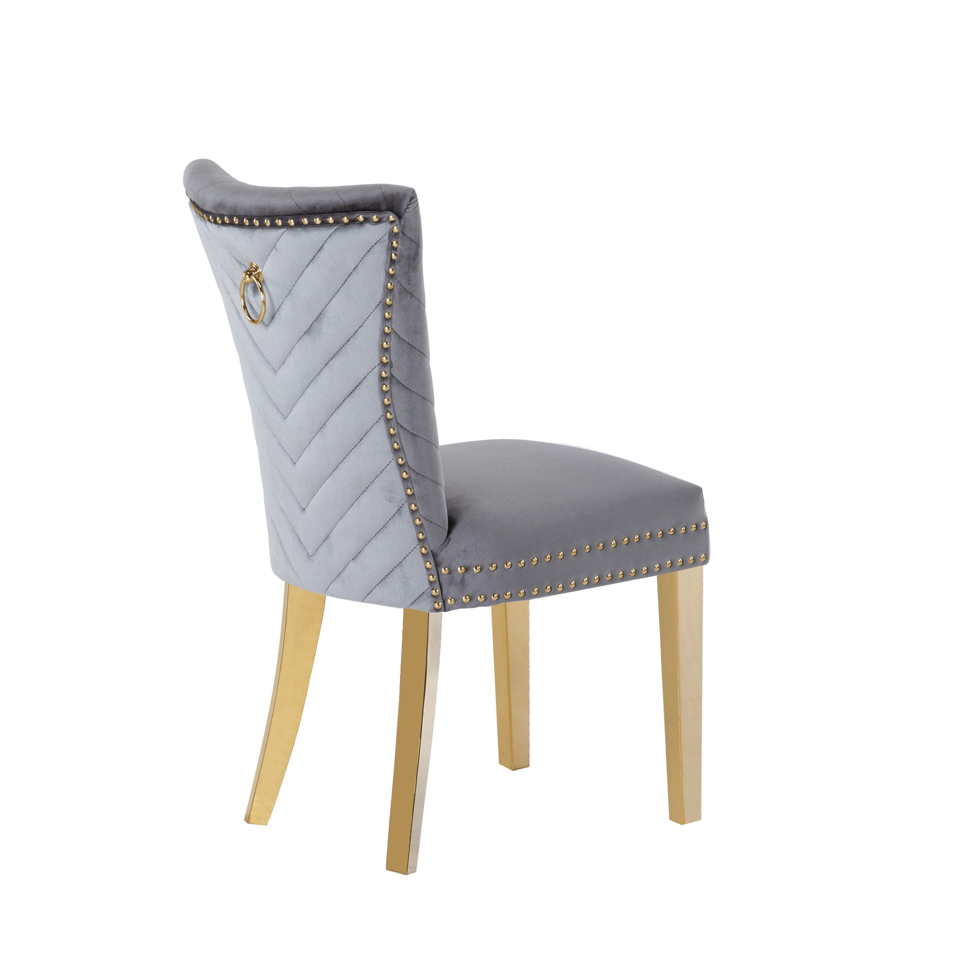 Eva 2 Piece Gold Legs Dining Chairs Finished With Velvet Fabric In Gray Gray Bedroom Contemporary,Modern Acacia Solid Wood Mdf Stainless Steel