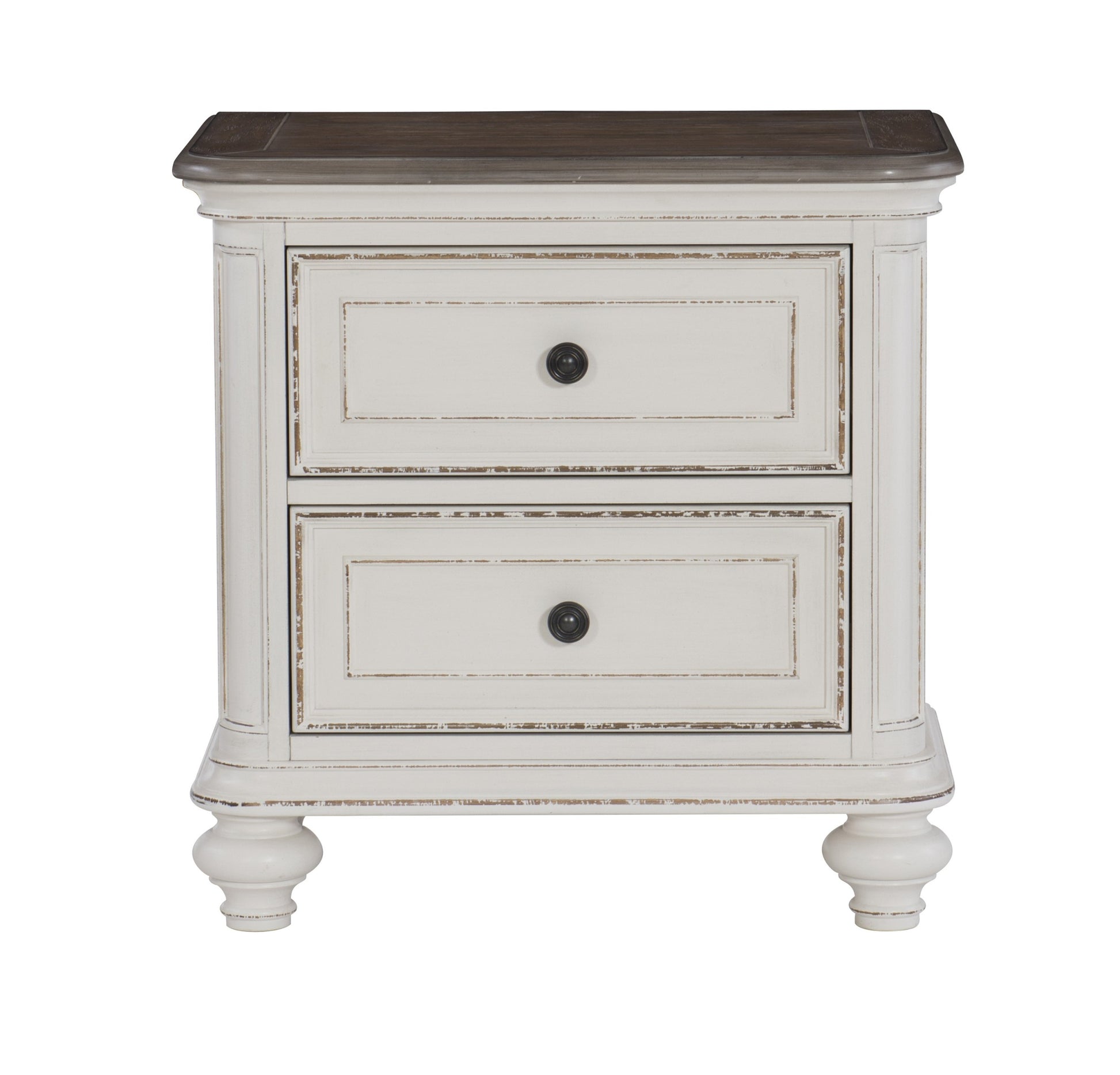 Antique White And Brown Gray Finish1Pc Nightstand Of Drawers Black Knobs Traditional Design Bedroom Furniture Antique White 2 Drawers Bedroom Traditional Wood