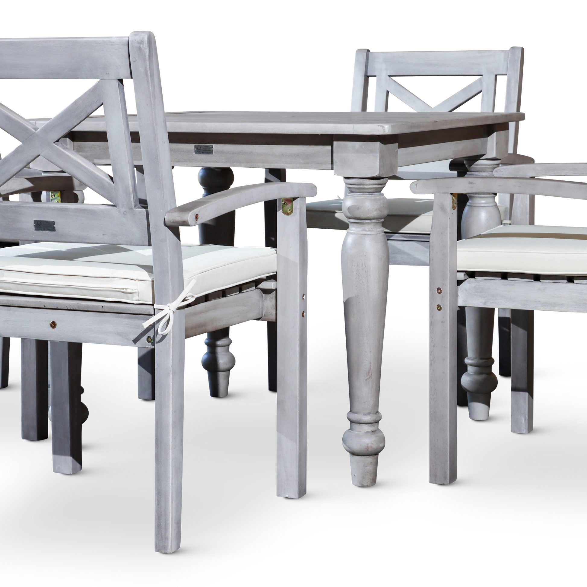 Square 5 Piece Dining Set Silver Grey Solid Wood