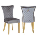 Eva 2 Piece Gold Legs Dining Chairs Finished With Velvet Fabric In Gray Gray Bedroom Contemporary,Modern Acacia Solid Wood Mdf Stainless Steel