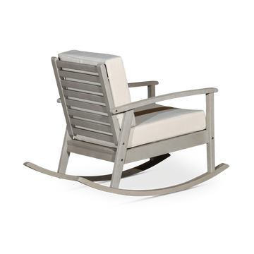 Eucalyptus Rocking Chair With Cushions, Driftwood Gray Finish, Burdy Cushions Gray Eucalyptus