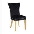 Eva 2 Piece Gold Legs Dining Chairs Finished With Velvet Fabric In Black Black Bedroom Contemporary,Modern Accent Chairs Acacia Solid Wood Mdf Stainless Steel