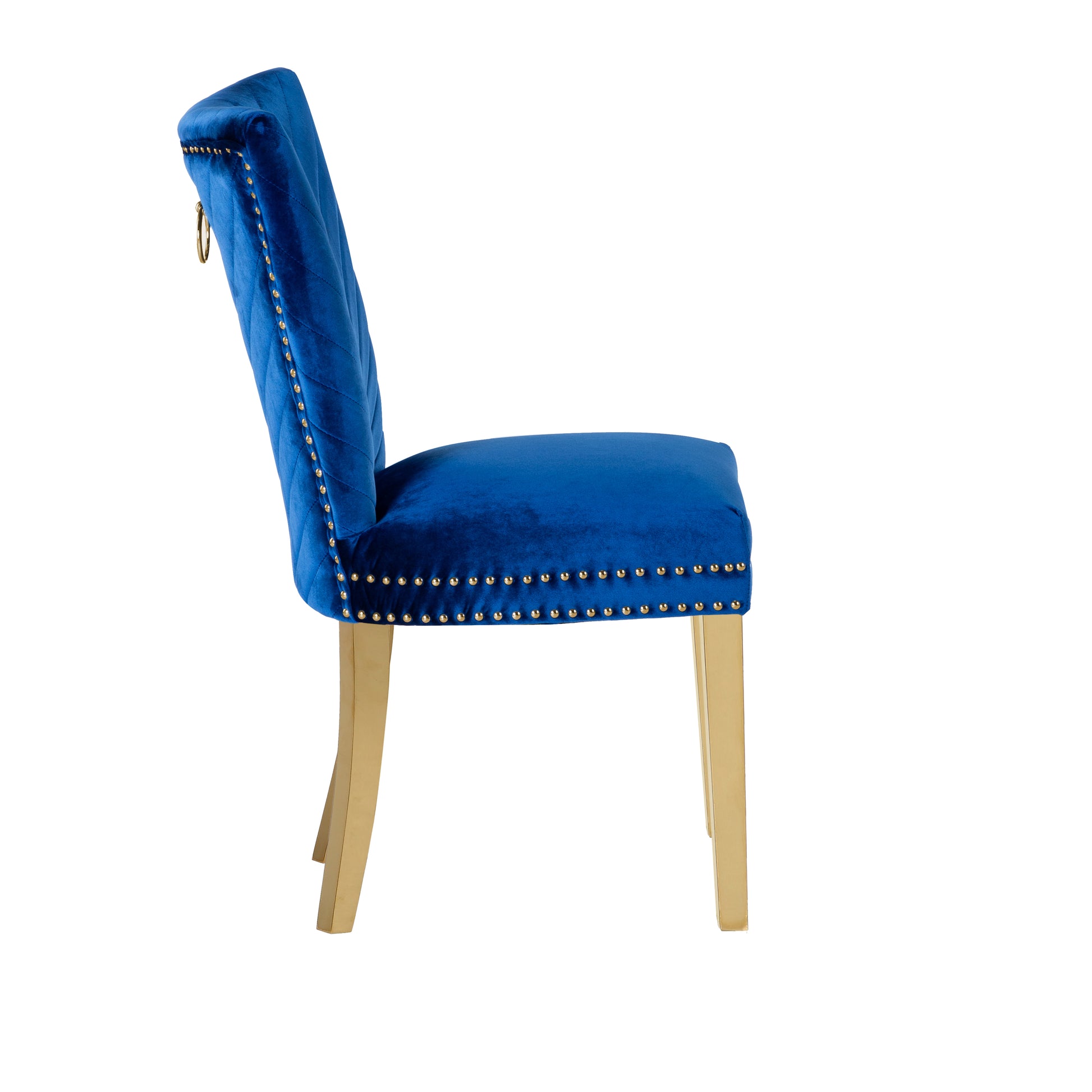 Eva 2 Piece Gold Legs Dining Chairs Finished With Velvet Fabric In Blue Acacia Wood Blue Bedroom Contemporary,Modern Accent Chairs Acacia Solid Back Solid Wood Mdf Stainless Steel