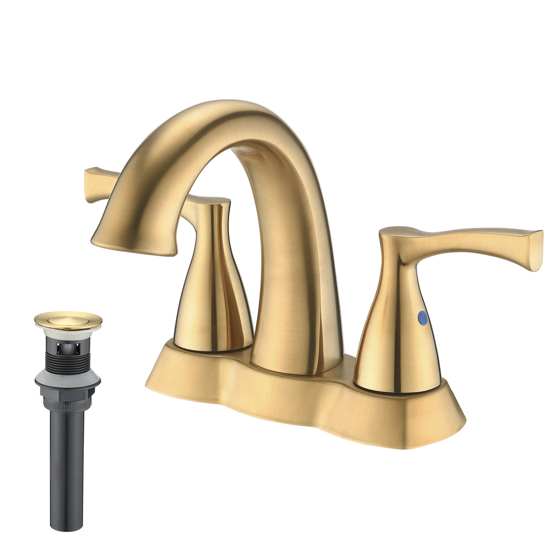 2 Handle 4 Inch Centerset Bathroom Sink Faucet With Pop Up Drain, Brushed Gold Brushed Gold Zinc