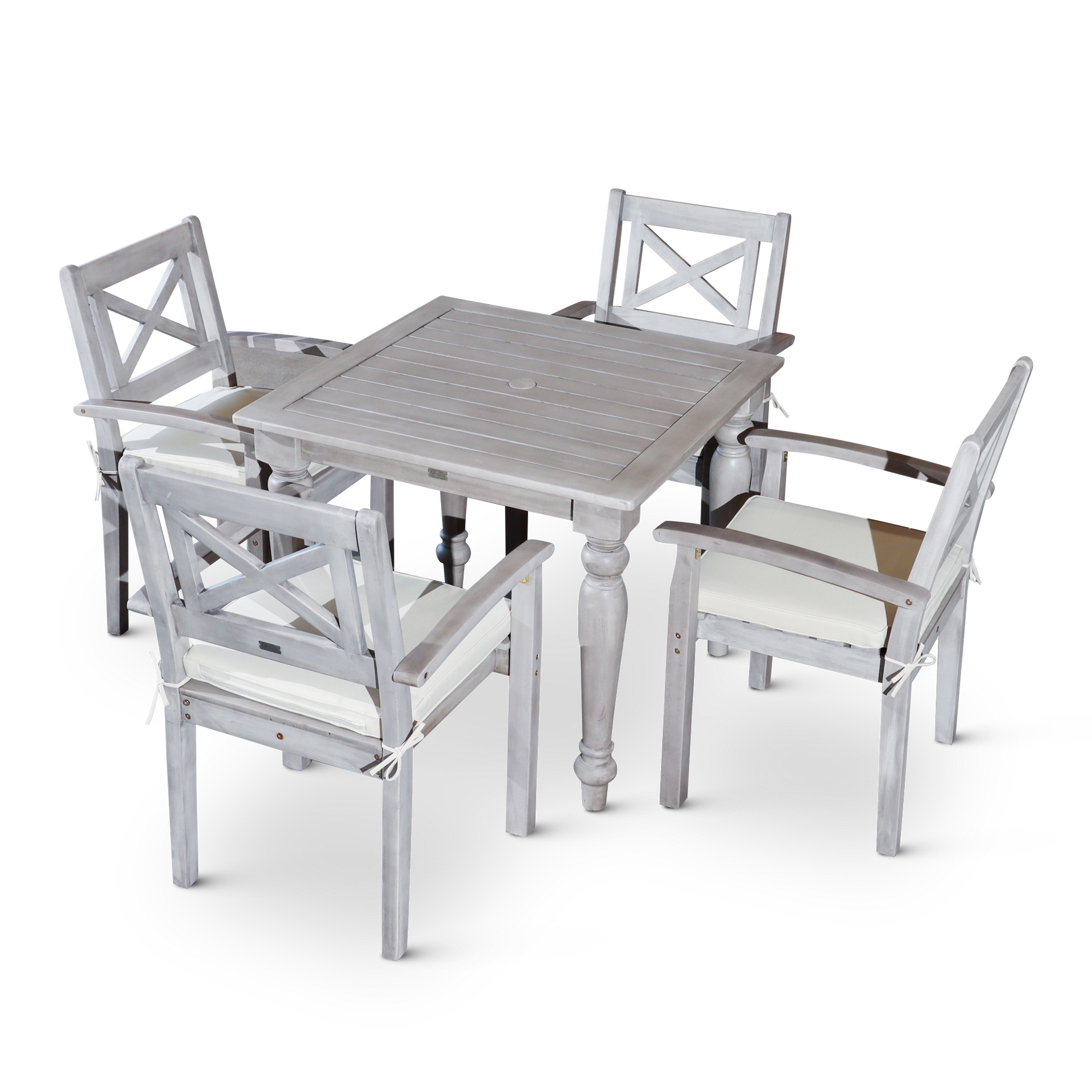 Square 5 Piece Dining Set Silver Grey Solid Wood