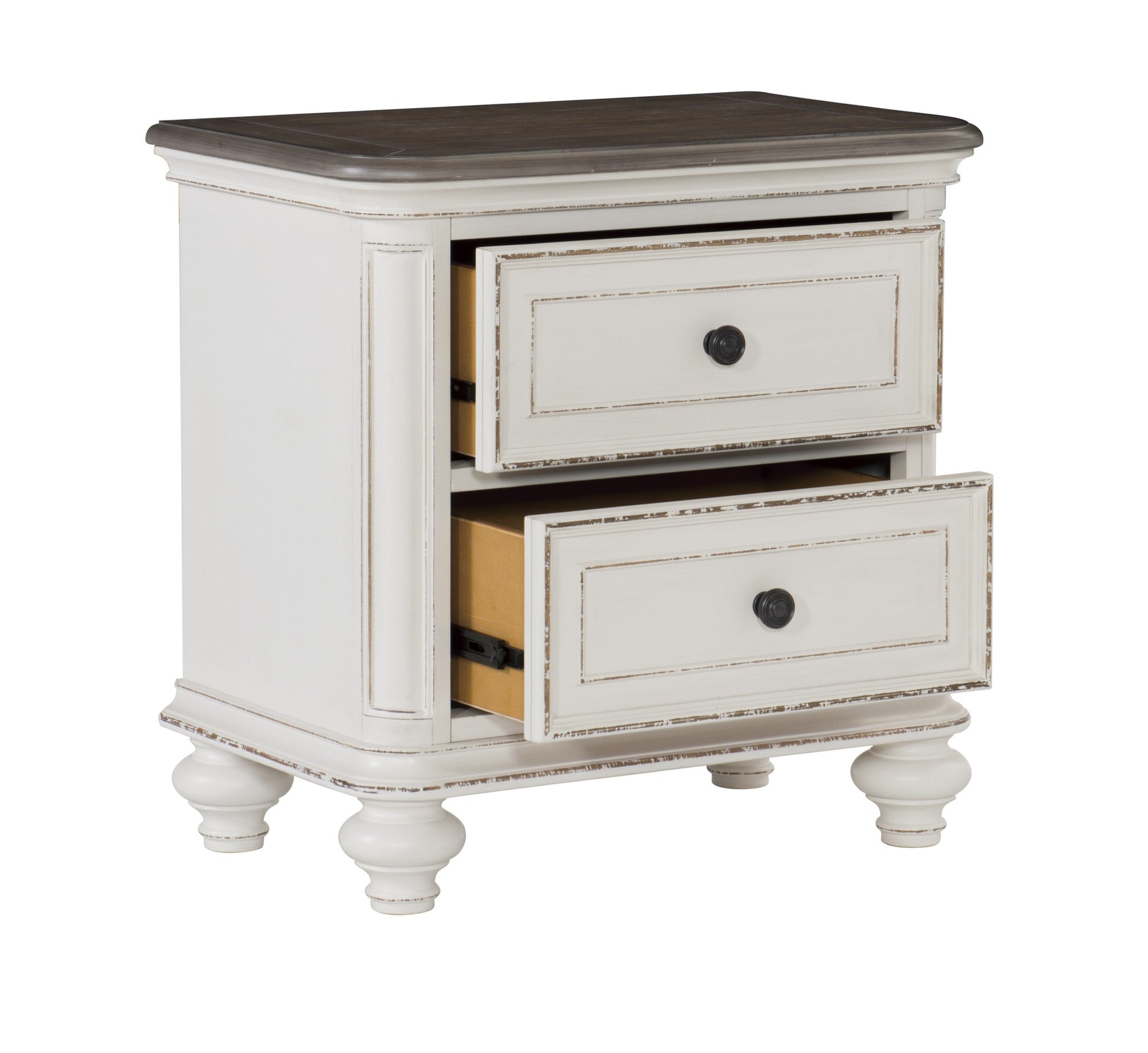 Antique White And Brown Gray Finish1Pc Nightstand Of Drawers Black Knobs Traditional Design Bedroom Furniture Antique White 2 Drawers Bedroom Traditional Wood