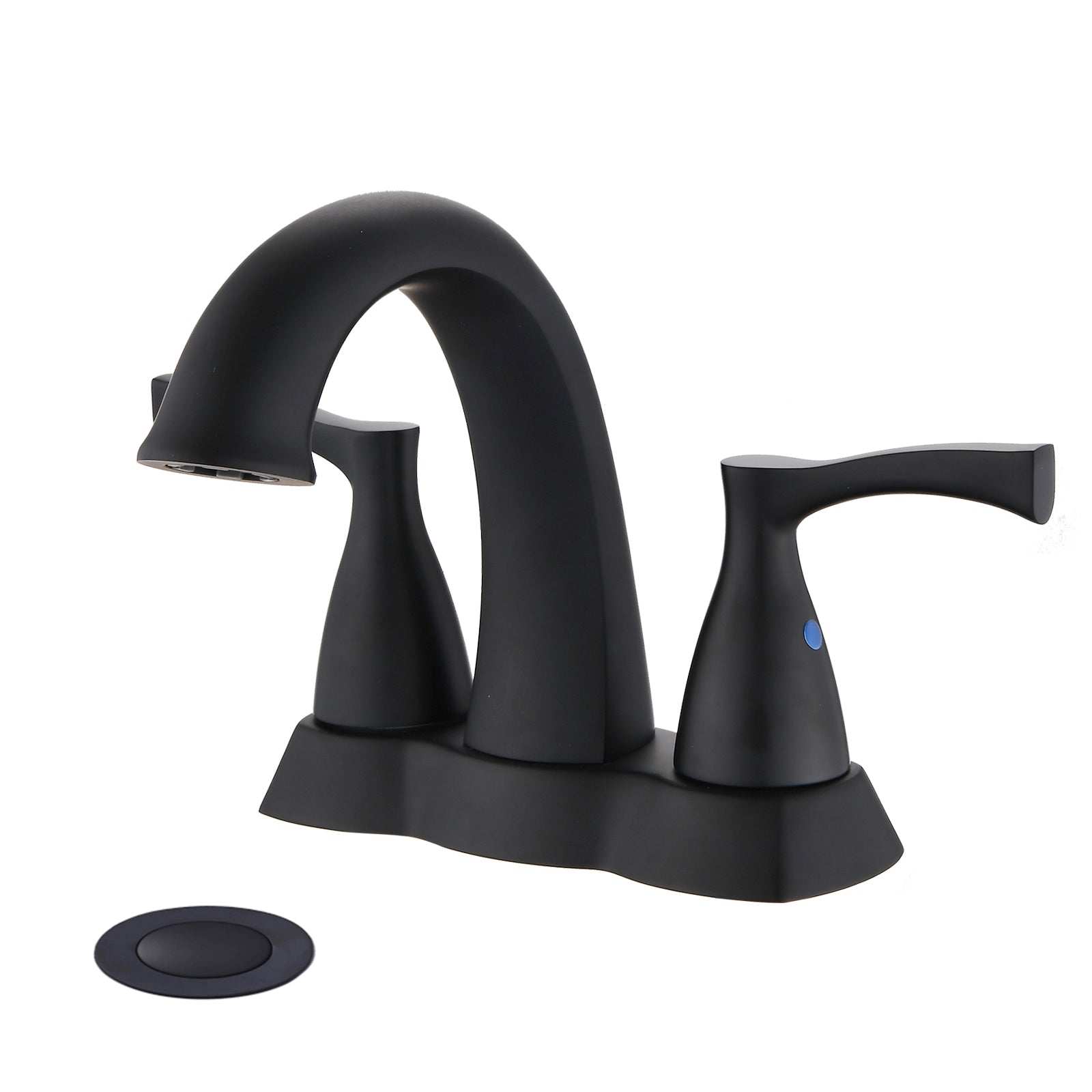 2 Handle 4 Inch Centerset Bathroom Sink Faucet With Pop Up Drain, Matte Black Matte Black Zinc