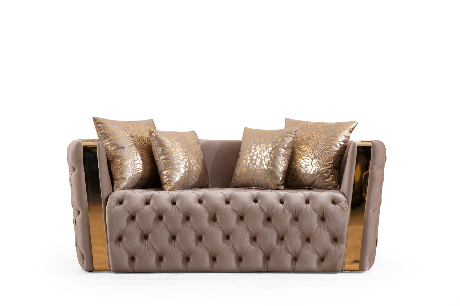 Naomi Button Tufted 2 Pc Set With Velvet Fabric And Gold Accent In Taupe Taupe Velvet 5 Seat