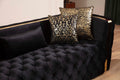 Naomi Button Tufted Sofa Finished With Velvet Fabric And Gold Accent In Black Black Velvet Wood Primary Living Space Firm Tight Back Contemporary,Modern Solid Wood Mdf Velvet 3 Seat