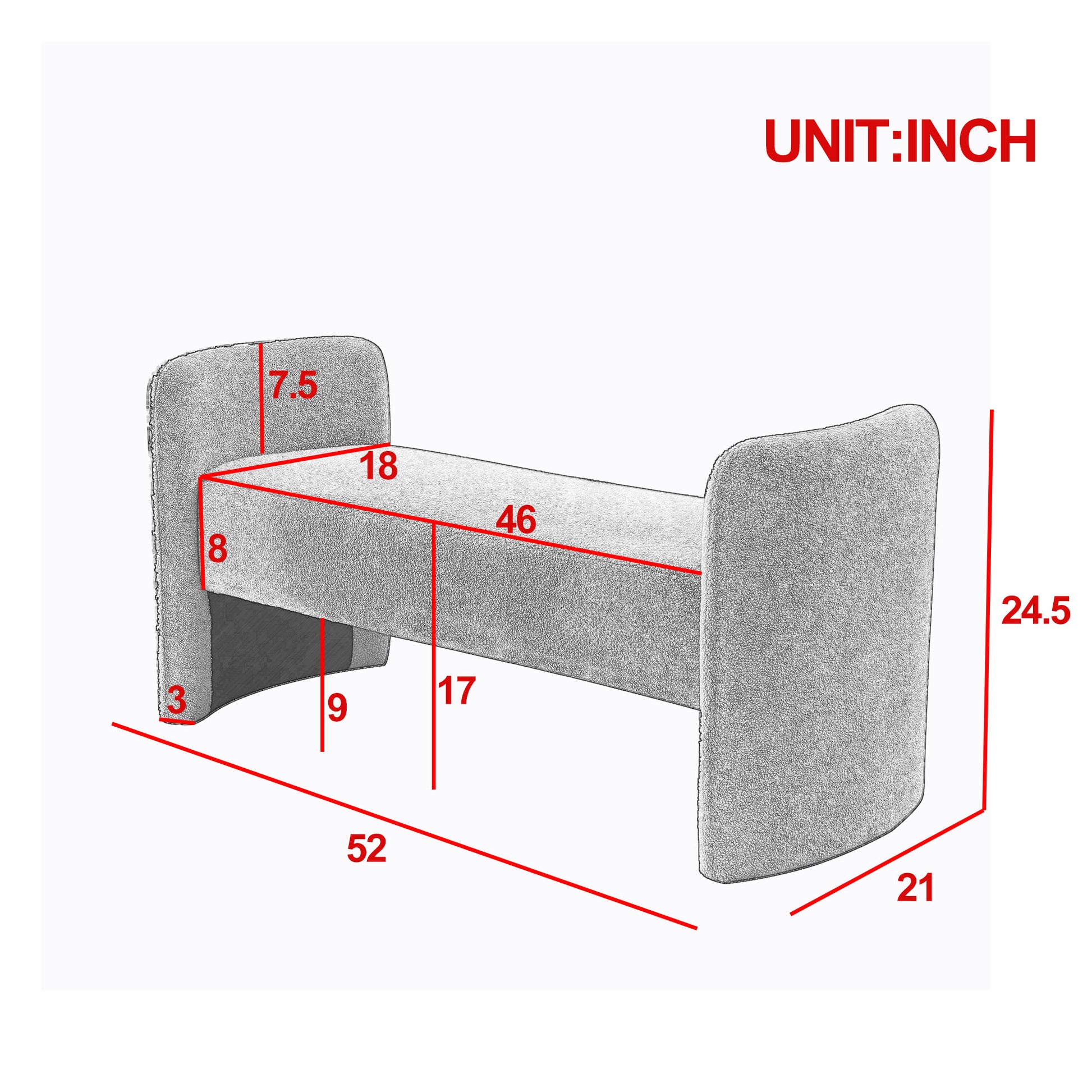 Welike 52" Bench For Bedroom End Of Bed Modern Contemporary Design Ottoman Couch Long Bench Window Sitting Fireplace Bench, Teddy Black Foam Polyester