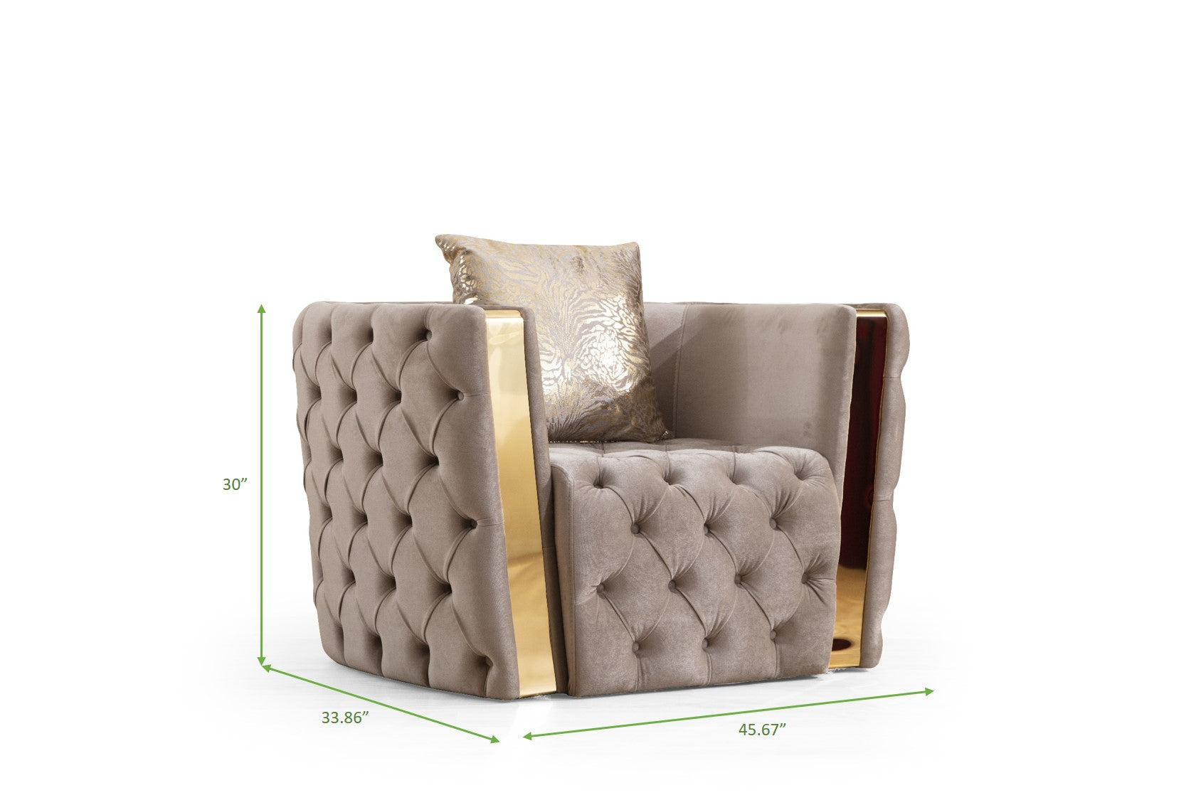 Button Tufted 3 Pc Set With Velvet Fabric And Gold Accent In Taupe Taupe Velvet 6 Seat