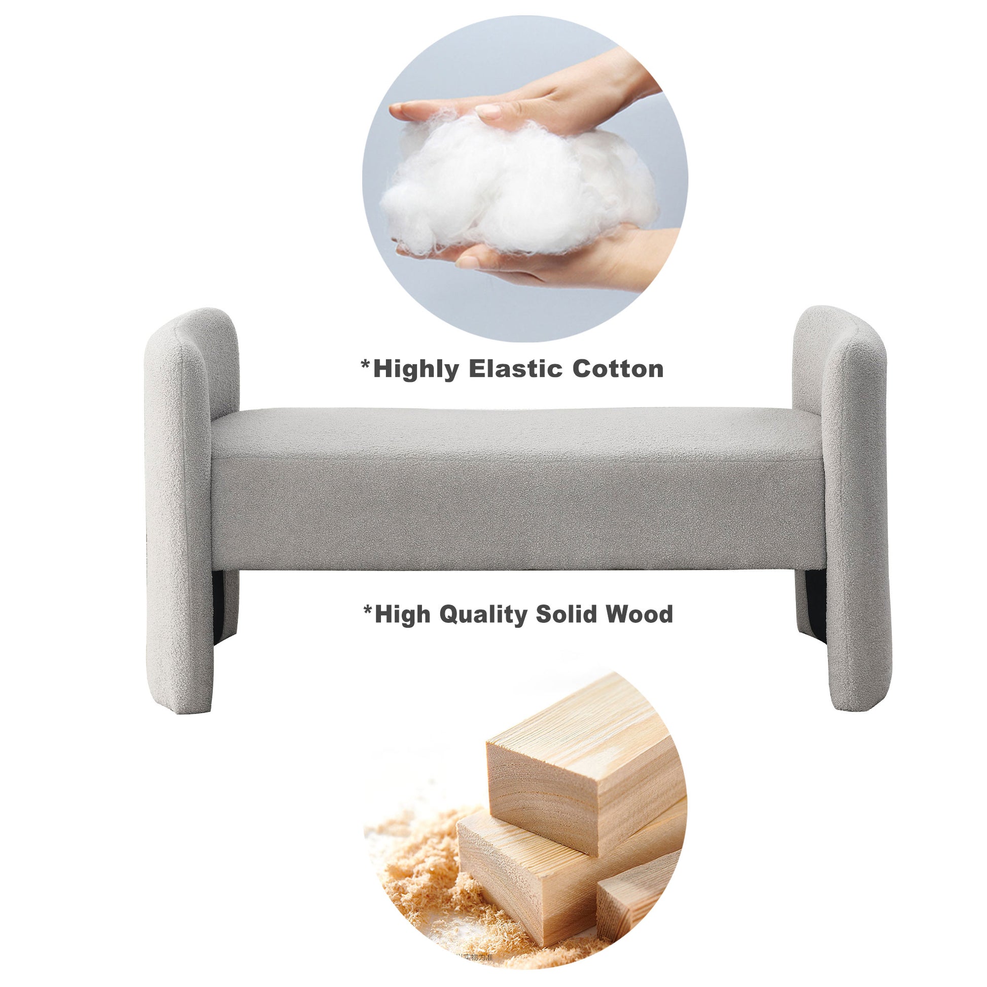 Welike 52" Bench For Bedroom End Of Bed Modern Contemporary Design Ottoman Couch Long Bench Window Sitting Fireplace Bench, Teddy Grey Teddy Foam Polyester