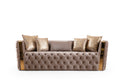 Naomi Button Tufted Sofa With Velvet Fabric And Gold Accent In Taupe Taupe Velvet Wood Primary Living Space Firm Tufted Back Contemporary,Modern Solid Wood Mdf Velvet 3 Seat