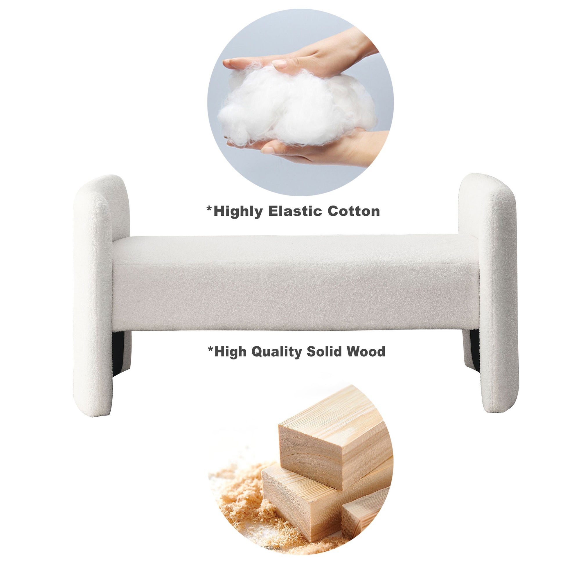 Welike 52" Bench For Bedroom End Of Bed Modern Contemporary Design Ottoman Couch Long Bench Window Sitting Fireplace Bench, Teddy White Ivory Ivory Foam Polyester