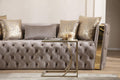 Naomi Button Tufted Sofa With Velvet Fabric And Gold Accent In Taupe Taupe Velvet Wood Primary Living Space Firm Tufted Back Contemporary,Modern Solid Wood Mdf Velvet 3 Seat