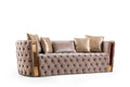 Naomi Button Tufted Sofa With Velvet Fabric And Gold Accent In Taupe Taupe Velvet Wood Primary Living Space Firm Tufted Back Contemporary,Modern Solid Wood Mdf Velvet 3 Seat