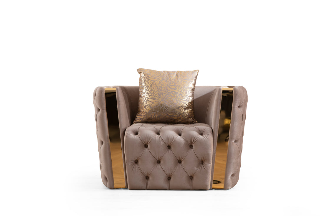 Naomi Button Tufted Chair With Velvet Fabric And Gold Accent In Taupe Taupe Velvet Wood Primary Living Space Firm Tight Back Solid Wood Mdf Velvet 1 Seat