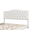 Upholstered Platform Bed With Saddle Curved Headboard And Diamond Tufted Details, King, Beige Beige Linen