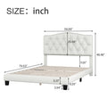 Upholstered Platform Bed With Saddle Curved Headboard And Diamond Tufted Details, Full, Beige Beige Linen