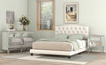 Upholstered Platform Bed With Saddle Curved Headboard And Diamond Tufted Details, Full, Beige Beige Linen