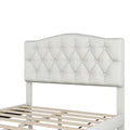 Upholstered Platform Bed With Saddle Curved Headboard And Diamond Tufted Details, Full, Beige Beige Linen