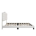 Upholstered Platform Bed With Saddle Curved Headboard And Diamond Tufted Details, Full, Beige Beige Linen