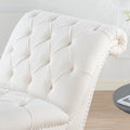 Tufted Armless Chaise Lounge White Fabric