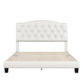 Upholstered Platform Bed With Saddle Curved Headboard And Diamond Tufted Details, Queen, Beige Beige Linen