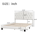 Upholstered Platform Bed With Saddle Curved Headboard And Diamond Tufted Details, Queen, Beige Beige Linen