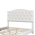 Upholstered Platform Bed With Saddle Curved Headboard And Diamond Tufted Details, Queen, Beige Beige Linen