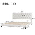 Upholstered Platform Bed With Saddle Curved Headboard And Diamond Tufted Details, King, Beige Beige Linen