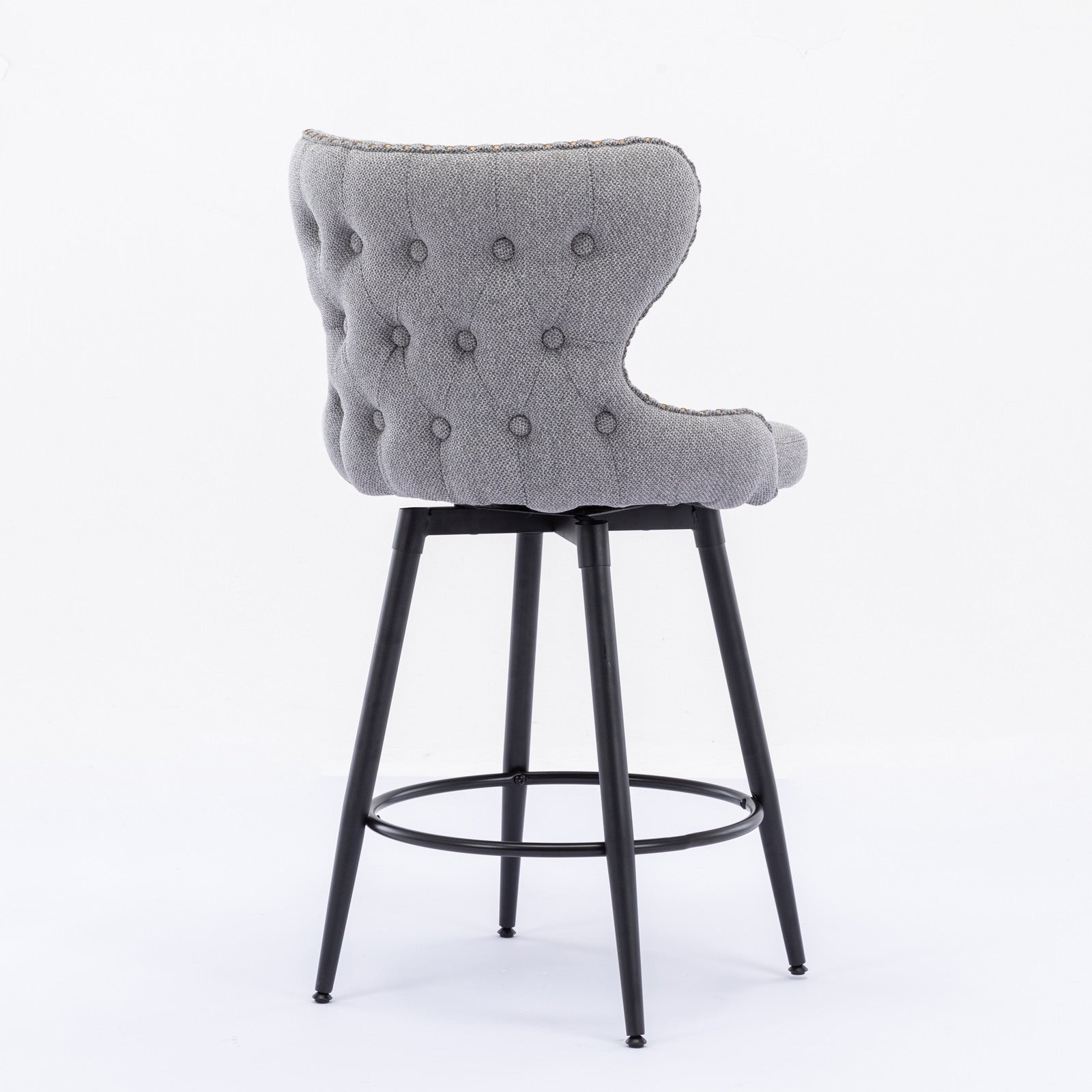 Counter Height 25" Modern Linen Fabric Counter Chairs,180 Swivel Bar Stool Chair For Kitchen,Tufted Cupreous Trim Burlap Bar Stools With Metal Legs,Set Of 2 Gray Gray Foam Fabric