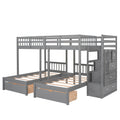 Full Over Twin & Twin Bunk Bed, Wood Triple Bunk Bed With Drawers And Guardrails Gray Gray Solid Wood