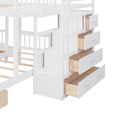 Full Over Twin & Twin Bunk Bed, Wood Triple Bunk Bed With Drawers And Guardrails White White Solid Wood